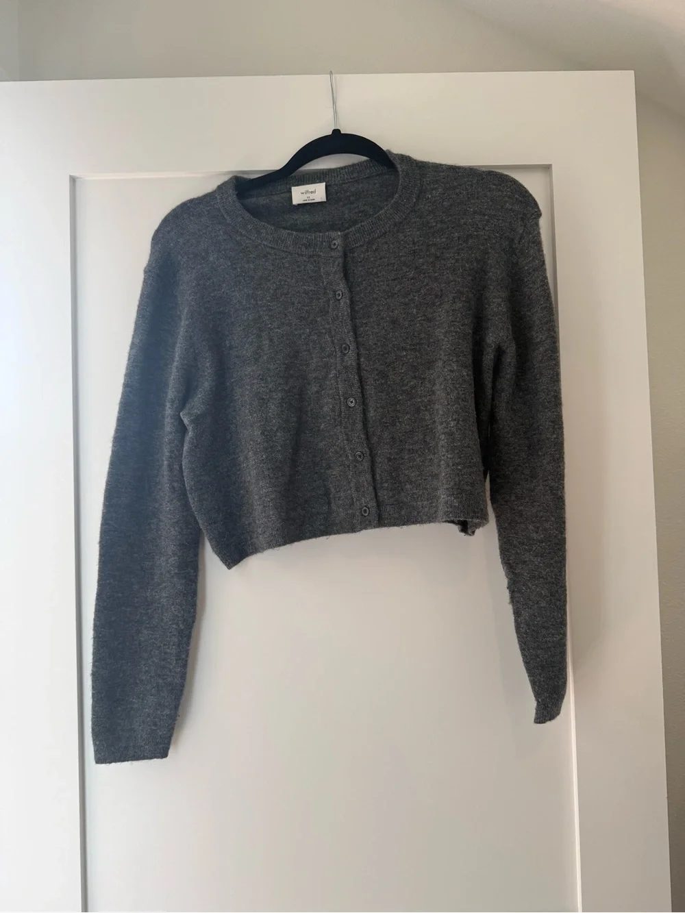Wilfred by Aritzia Charcoal Gray Cropped Button Cardigan XS Soft Knit